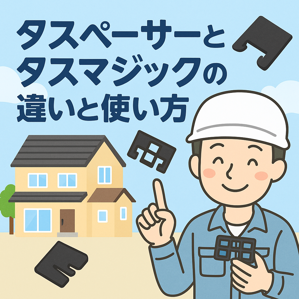 タスペーサーとタスマジックの違いと使い方を比較した住宅屋根塗装の解説画像