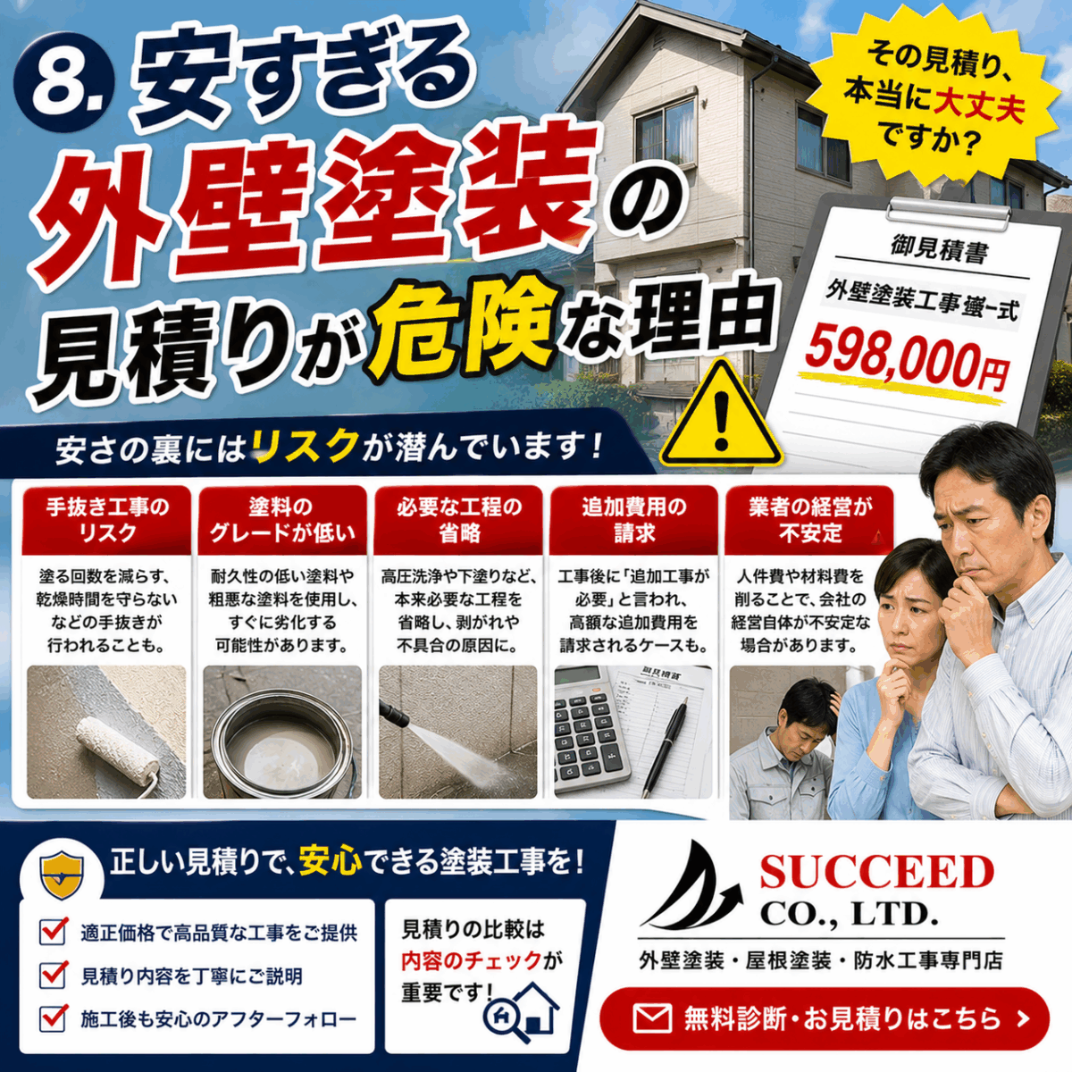安すぎる外壁塗装の見積りが危険な理由｜価格だけで選ぶと後悔するケースとは？